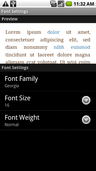 Changing fonts in Aldiko on Android