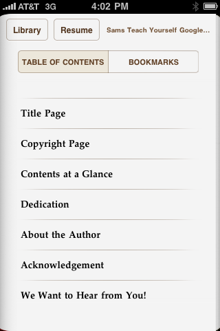 eBook TOC on iPhone