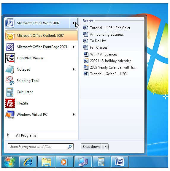 skróty menu startowego lokalizacja systemu Windows 7