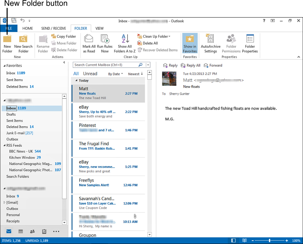 carpeta de correo electrónico en Outlook