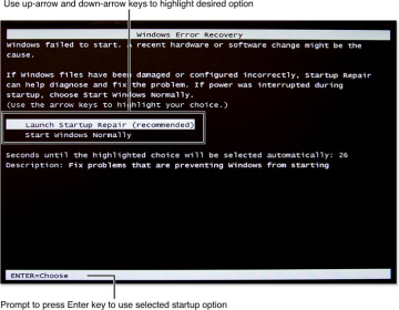 windows error recovery windows failed to start